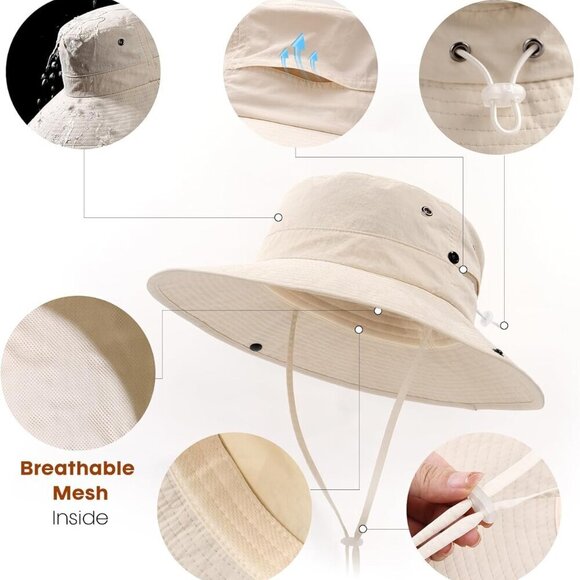 Sun Hat Women Wide Brim UPF 50+ Ponytail Hole Beach Hiking Outdoor - Picture 7 of 7